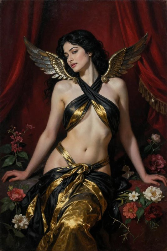 Busty-hourglass Greek goddess wrapped in Mobius strip xcross halter