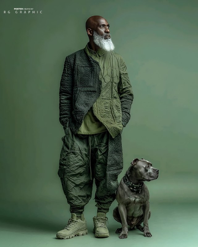 A full-body studio portrait of an elderly Black man with a bald head