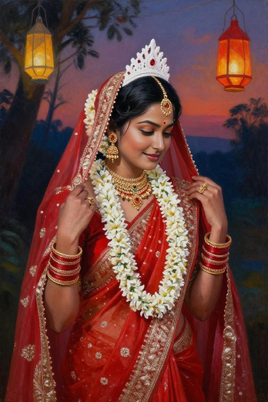 Bengali Bridal Twilight Oil Painting