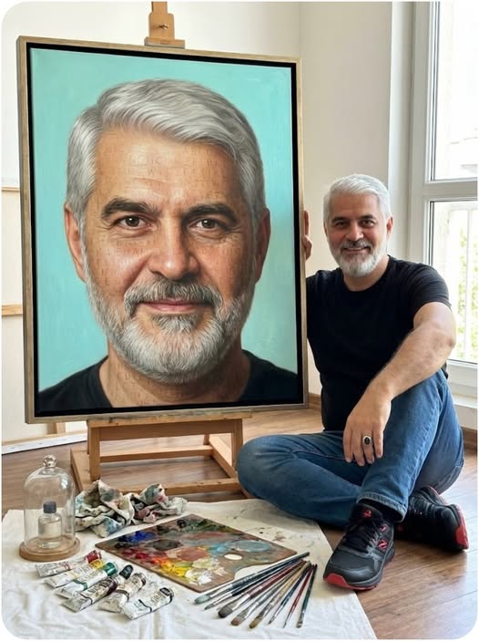 A very realistic and high-resolution image of a smiling male artist