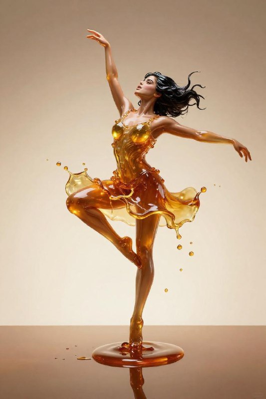 Amber Liquid Glass Dancer — Hyper-Realistic Digital Sculpture