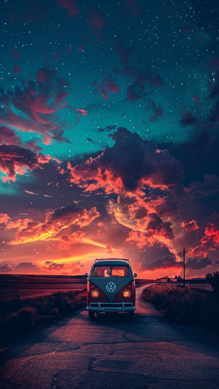 Mystic Sunset Nightscape — Vintage Road Serenity