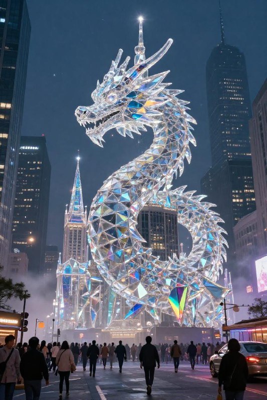 Colossal Crystal Dragon — Neon Megacity Fantasy