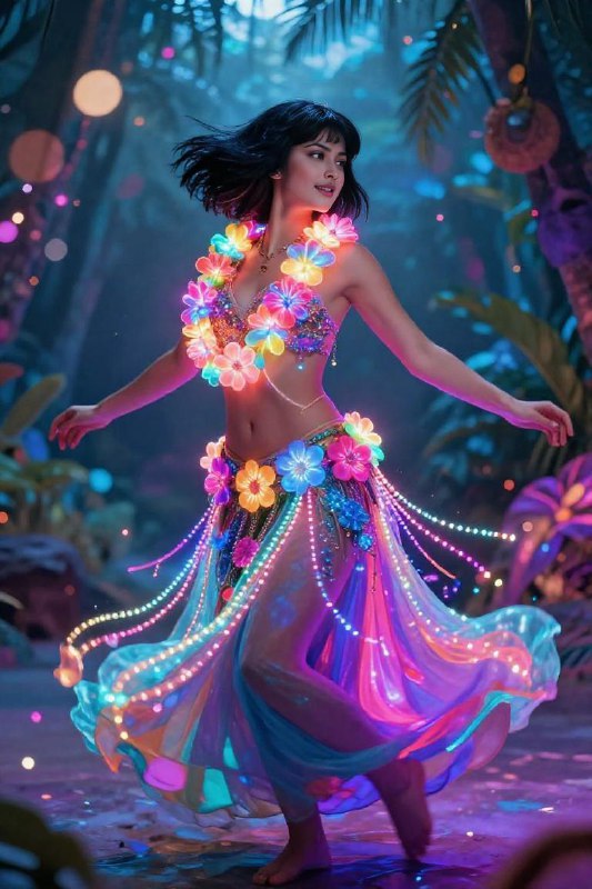 Romantic Neon Glitch Hula — Tropical Fantasy Pop Art