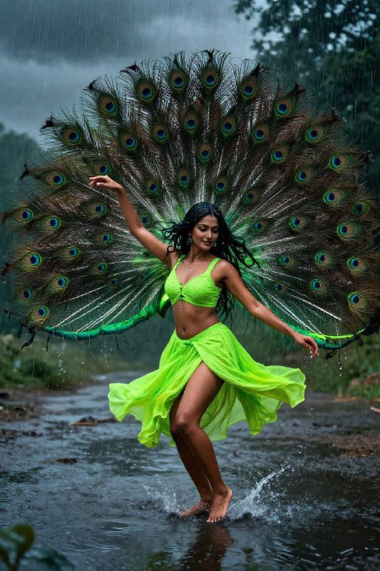 Epic Indian Monsoon Dance — Neon Peacock Glamour
