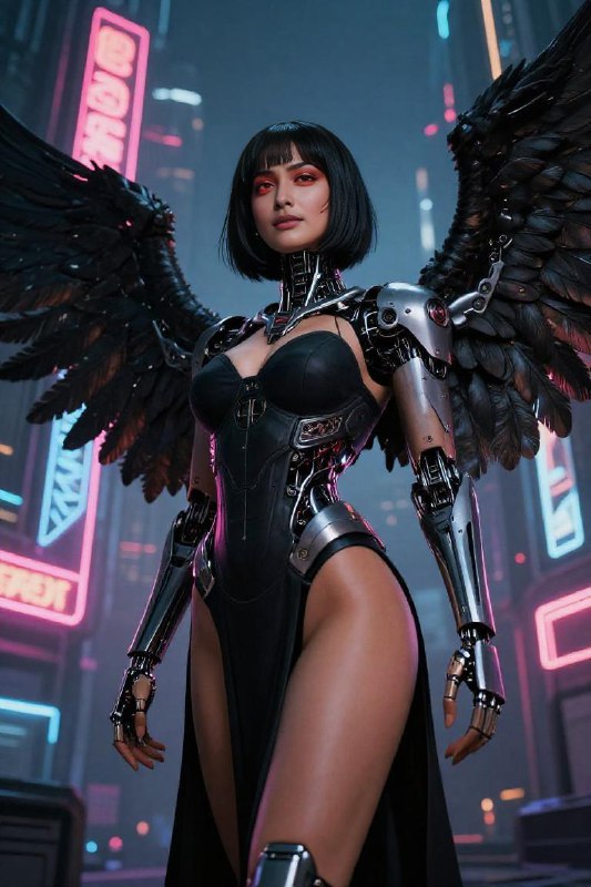 Cyborg Angel Ascension — Neon Gothic Cyberpunk