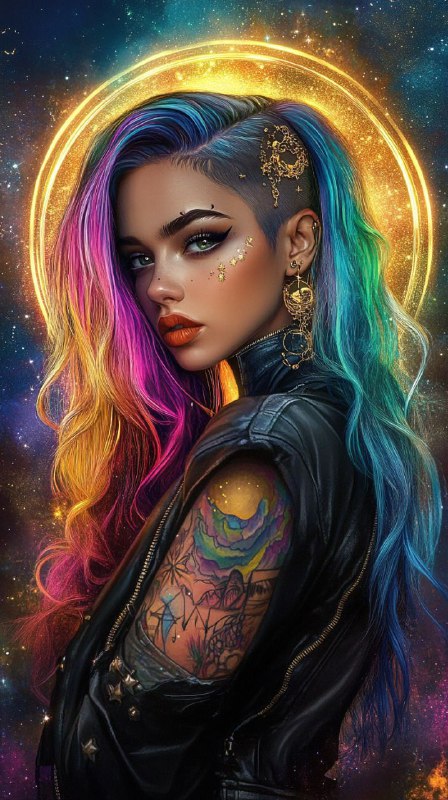 Celestial Skypunk Halo — Gilded Pop Hyperreal Portrait