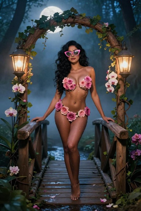 Moonlit Orchid Bridge — Dark Fantasy Garden Cinema