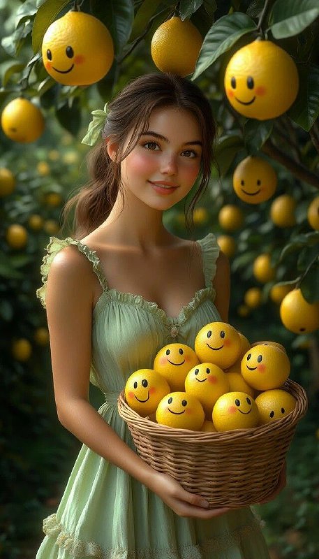 Whimsical Smiley Fruit Garden Fantasy