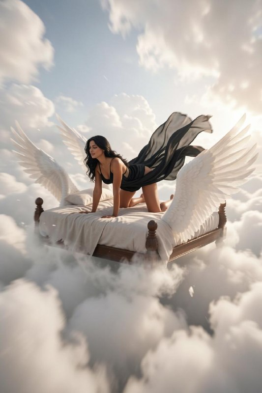 Surreal Flying Bed Fantasy Scene