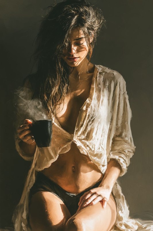 Morning Coffee Chiaroscuro — Cinematic Portrait