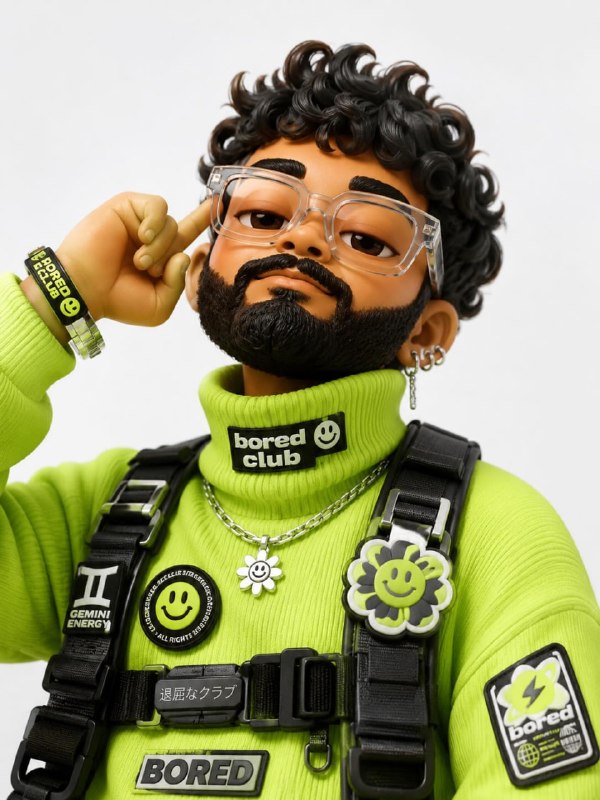 Stylized portrait from a 3D construction toy, symmetrical close-up