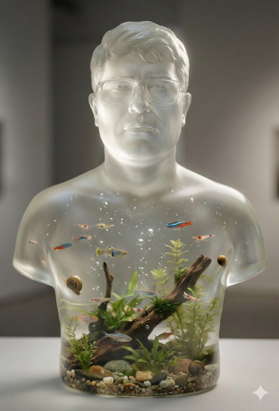 Hyper-realistic translucent glass statue