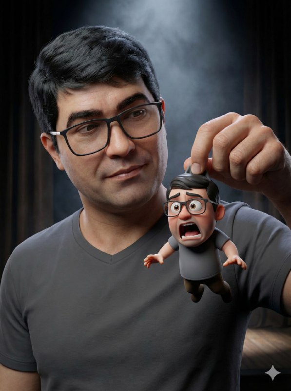 Ultra-realistic portrait with comedic Pixar-style 3D integration