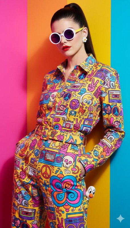 Hyper-realistic vibrant pop-art fashion editorial