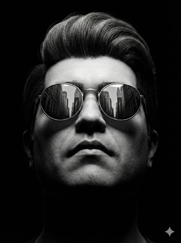 High-contrast black and white studio portrait