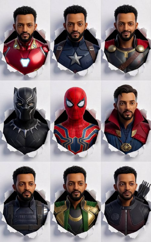 Pixar-Style Torn Paper MCU Suit Collage
